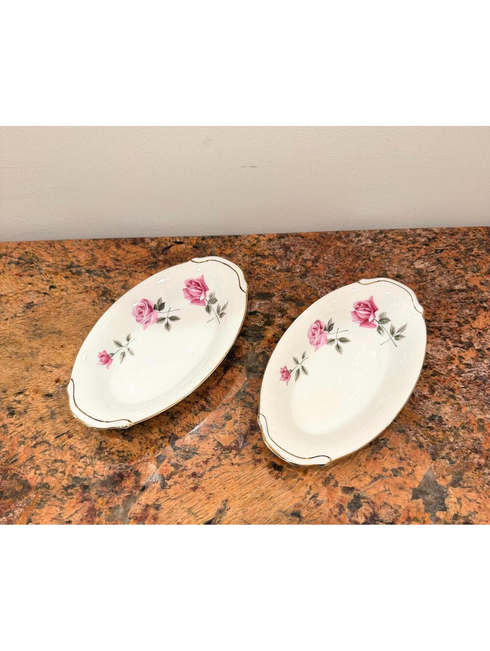 Vintage 9" 1950s Royal Tiara "Rose Marie" Oval Serving Porcelain Bowls Set of 2
